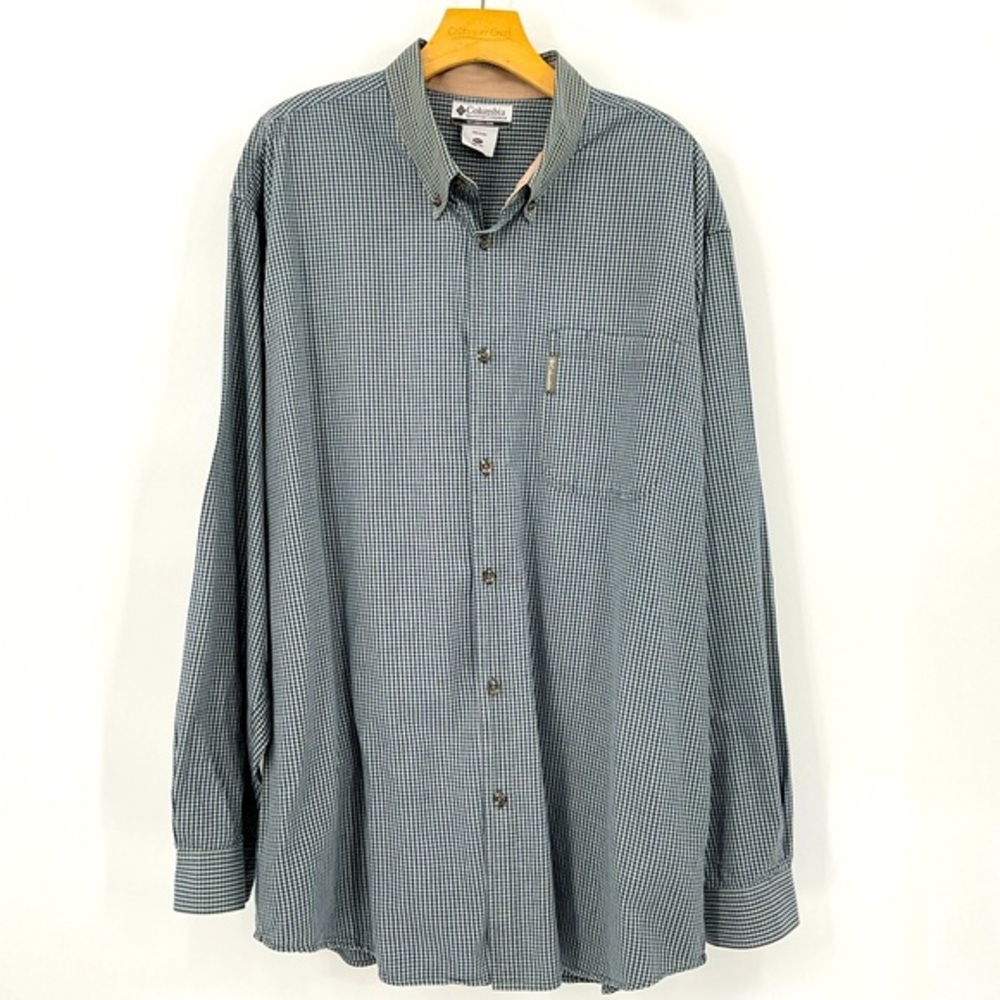 Columbia Men’s Button Down Flannel Blue and White Size 2 XT M14 - Picture 1 of 4
